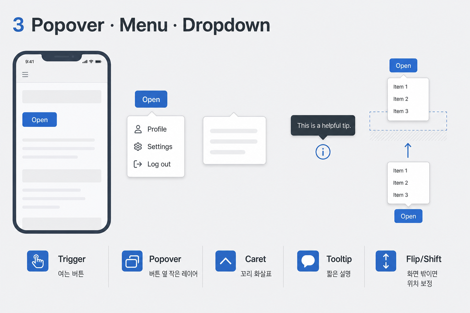 3 Popover Menu Dropdown 예시